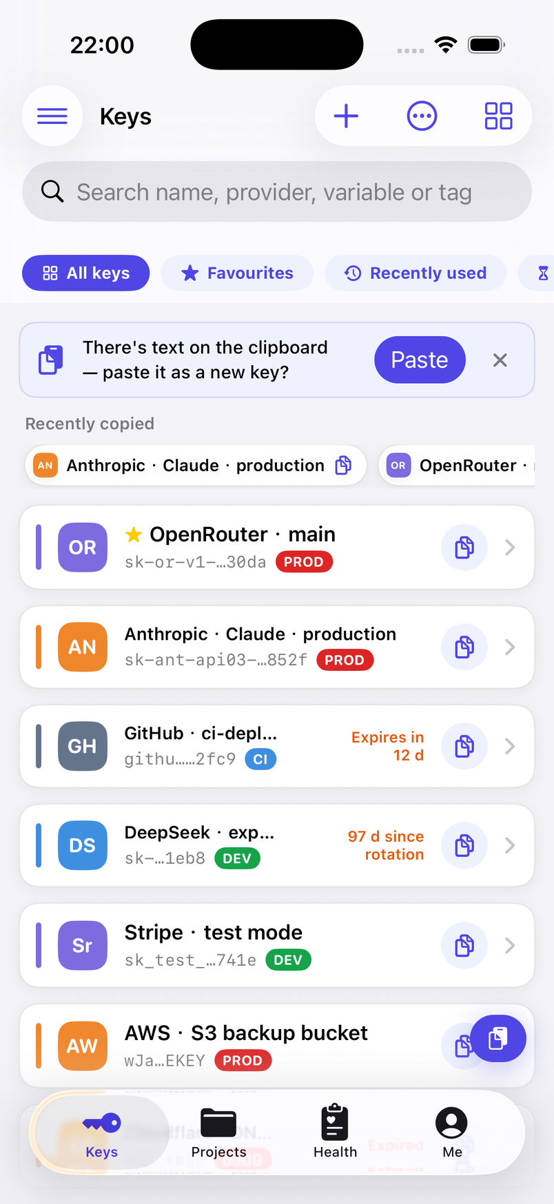 Your API keys, one tap away.