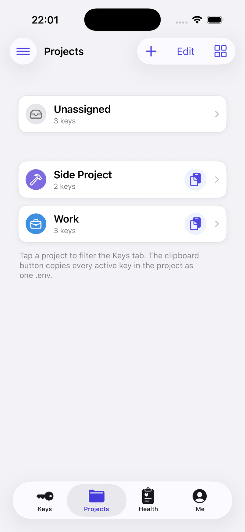Projects — one .env per project